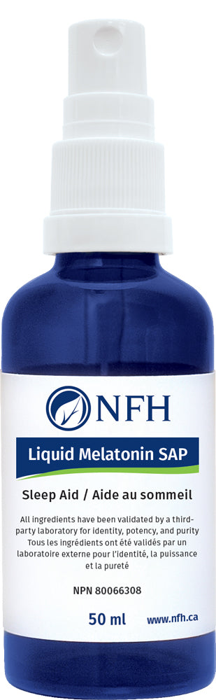 SCIENCE-BASED MELATONIN FOR SLEEP AND ANTIOXIDANT ENHANCEMENT  NFH Liquid Melatonin SAP 50 ml  Description  Melatonin is a hormone (N‑acetyl-5‑methoxytryptamine) produced especially at night in the pineal gland. Its secretion is stimulated by darkness and inhibited by light.