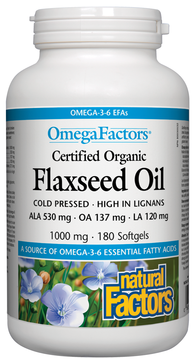 Natural Factors OmegaFactors Organic Flaxseed Oil 1000mg 180 Softgels