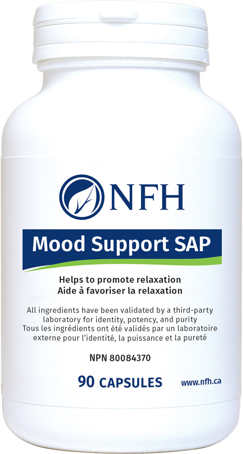 SCIENCE-BASED FORMULATION FOR MOOD BALANCE  NFH Mood Support SAP 90 Vegetarian Capsules  Description  Mood imbalance and associated disorders have become increasingly common worldwide. Various factors can contribute to mood imbalances, such as food and environmental factors, age, occupation, as well as previous illnesses and surgeries.