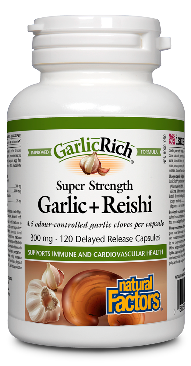 Natural Factors GarlicRich Super Strength Garlic + Reishi 300mg 120 Delayed Release Capsules