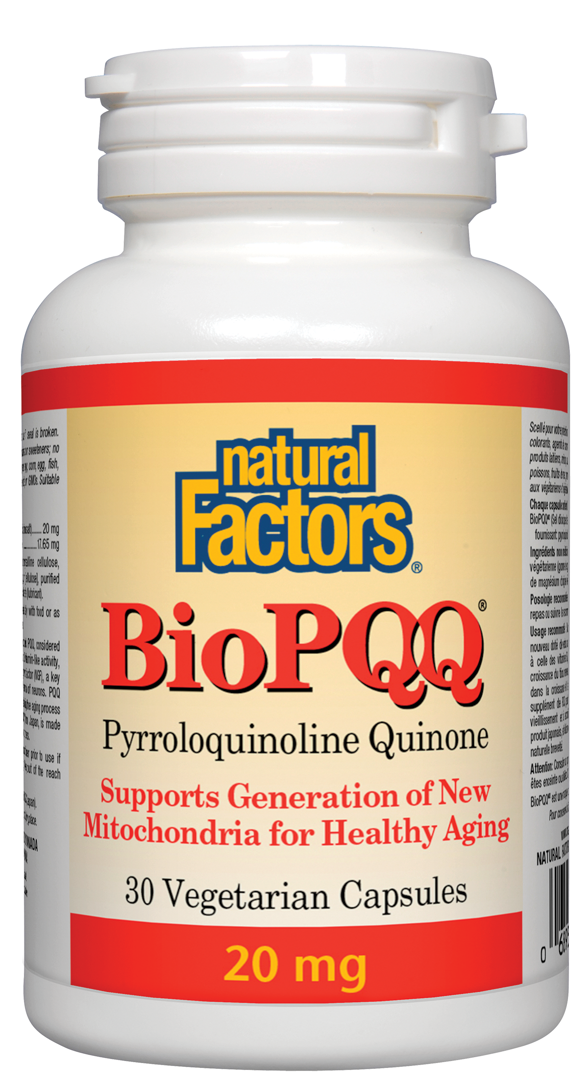 Natural Factors BioPQQ Pyrroloquinoline Quinone 20mg 30 Vegetarian Capsules