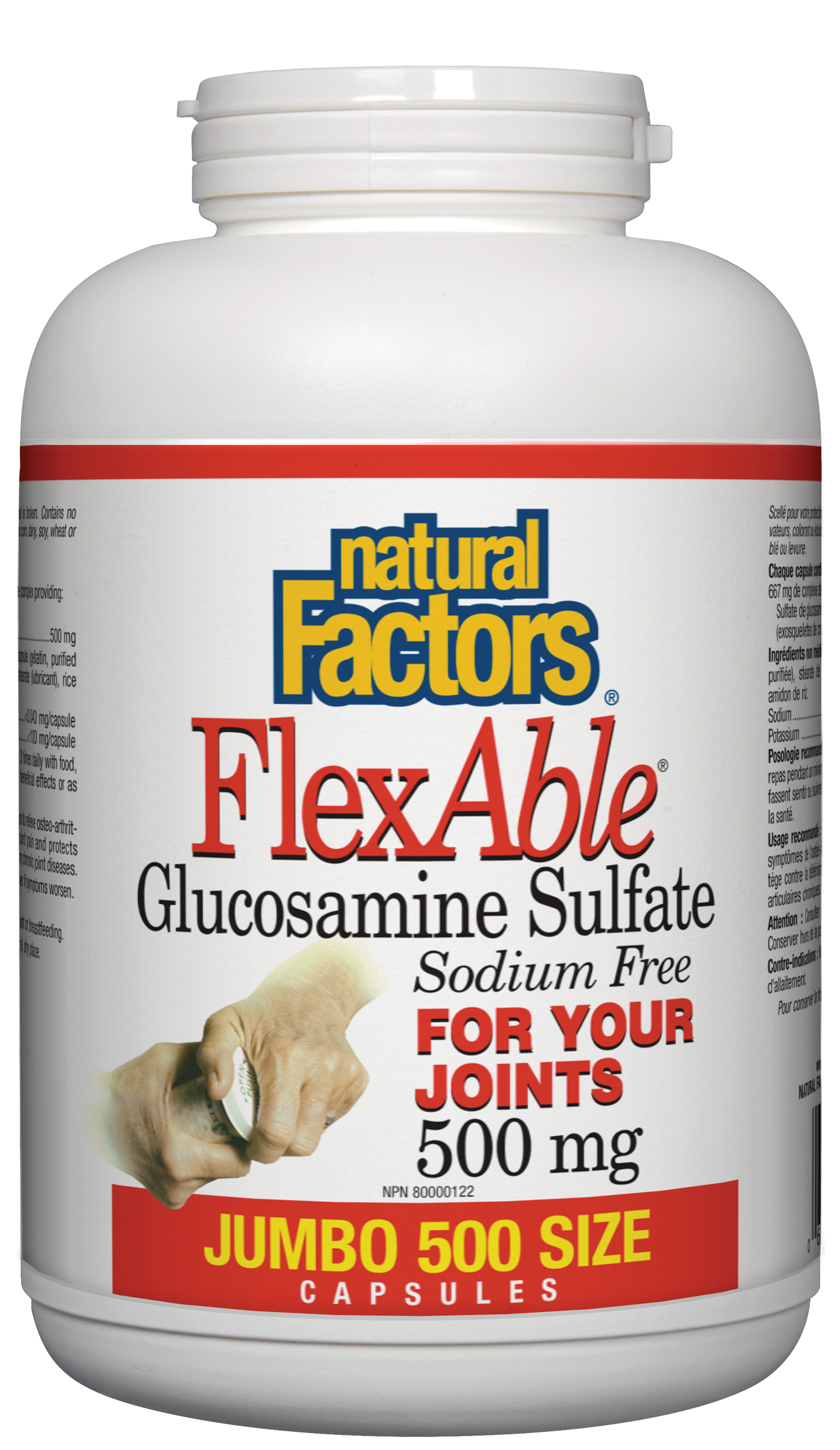 Natural Factors FlexAble Glucosamine Sulfate 500mg Jumbo 500 Size Capsules
