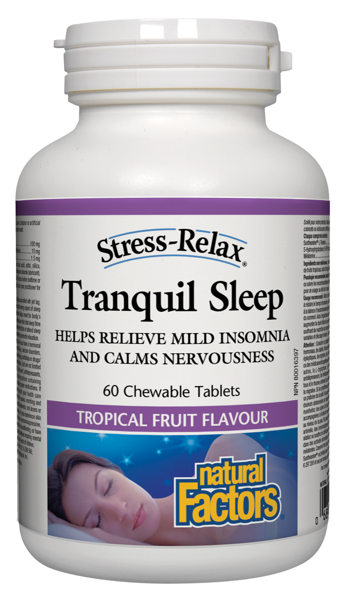 Natural Factors Stress-Relax Tranquil Sleep Relax 60 Chewable Tablets Tropical Fruit Flavour