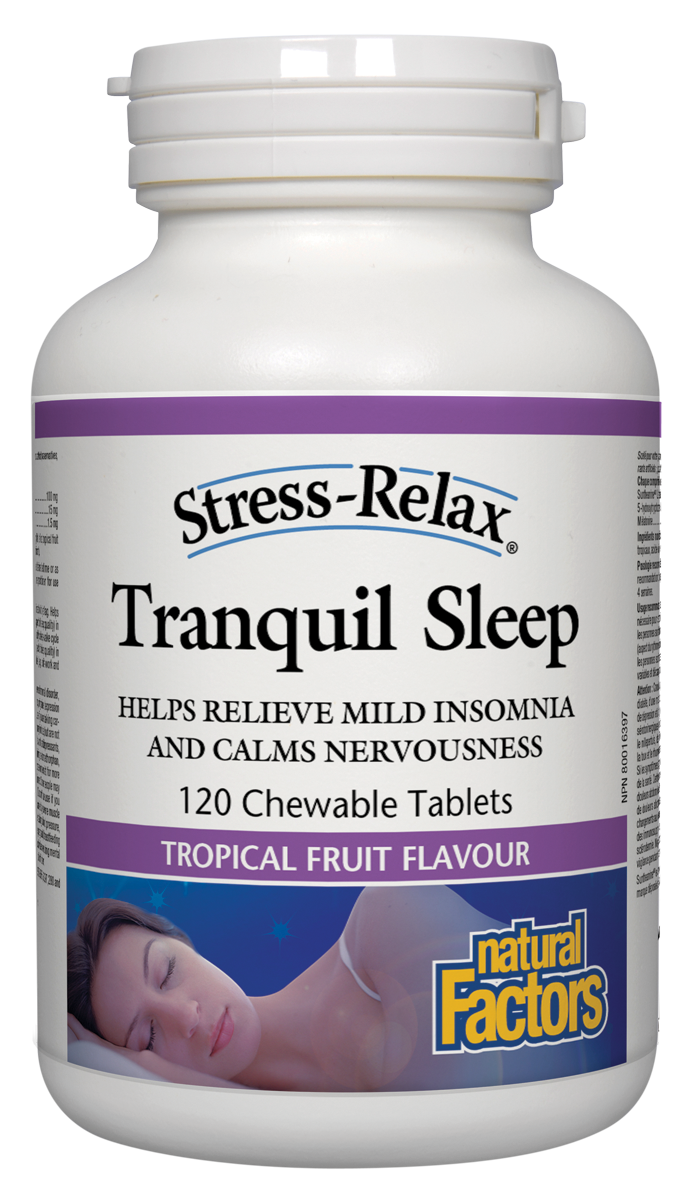 Natural Factors Stress-Relax Tranquil Sleep 120 Chewable Tablets Tropical Fruit Flavour