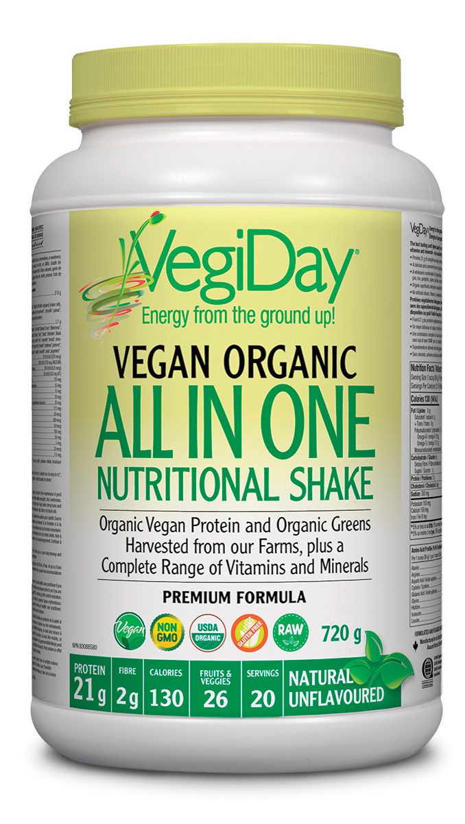 VegiDay Vegan Organic All In One Shake & Go Natural Unflavoured 720g