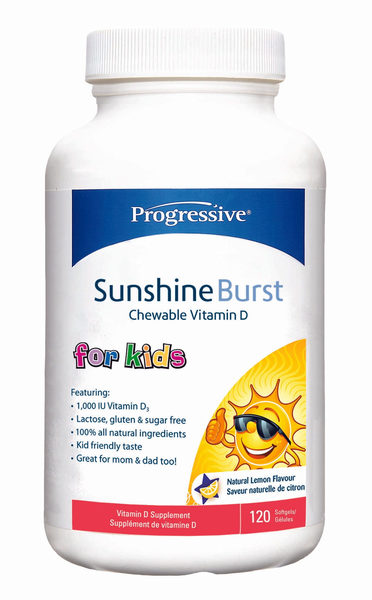 Progressive Kids Sunshine Burst Vitamin D 120 Chewable Softgels