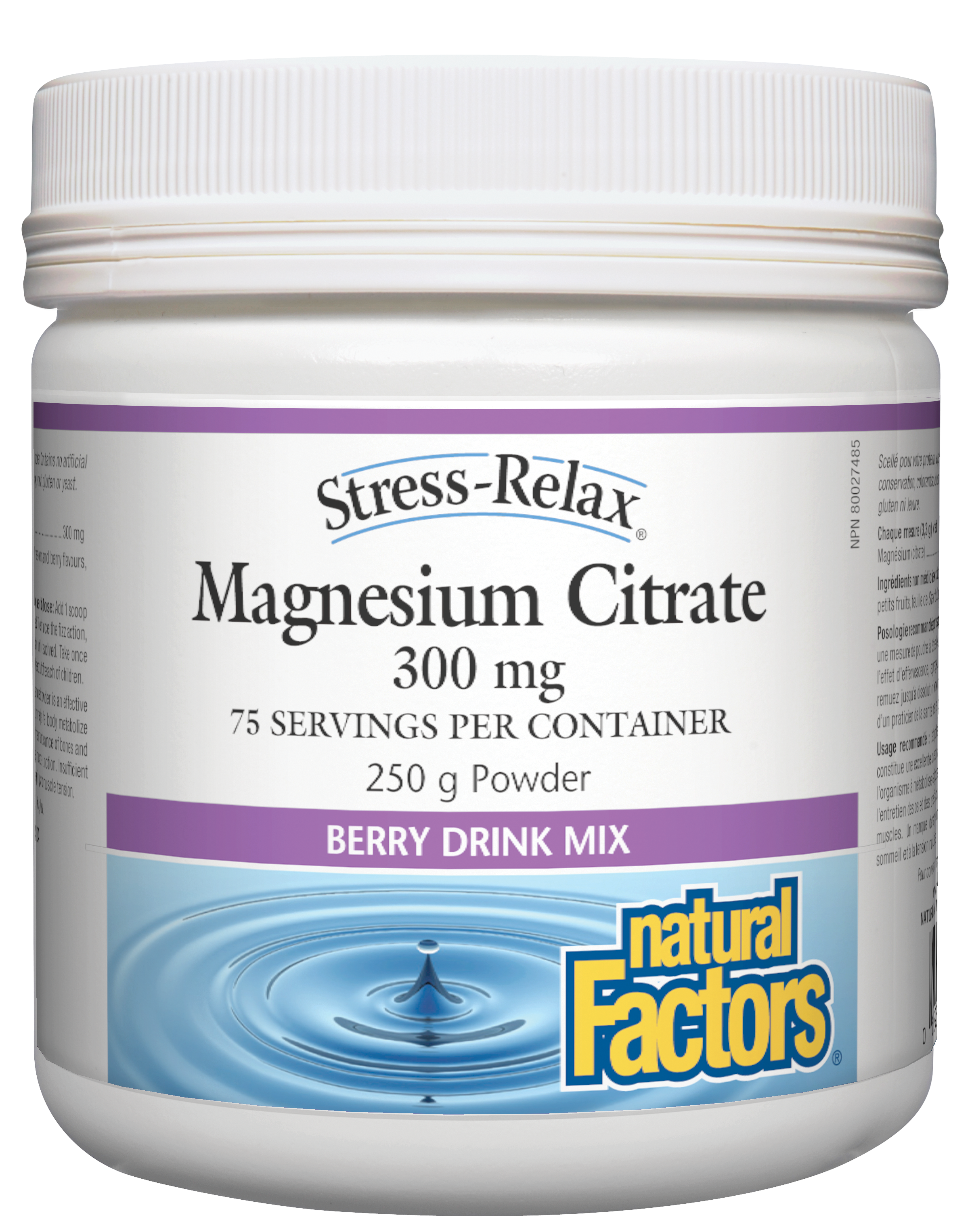 Natural Factors Stress-Relax Magnesium Citrate 300mg Berry Drink Mix 250g