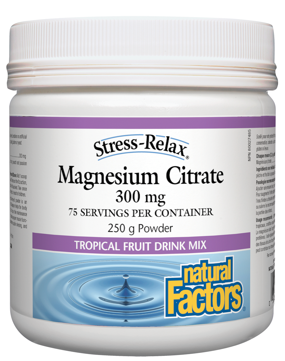 Natural Factors Stress-Relax Magnesium Citrate Tropical Fruit Drink Mix 250g