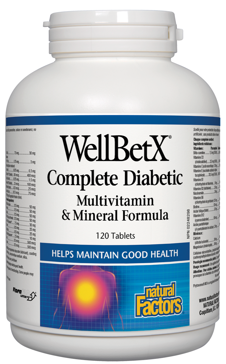 Natural Factors WellBetX Complete Diabetic Multivitamin & Mineral Formula 120 Tablets