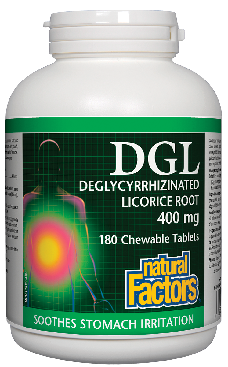 Natural Factors DGL Deglycyrrhizinated Licorice Root 400mg 180 Chewable Tablets