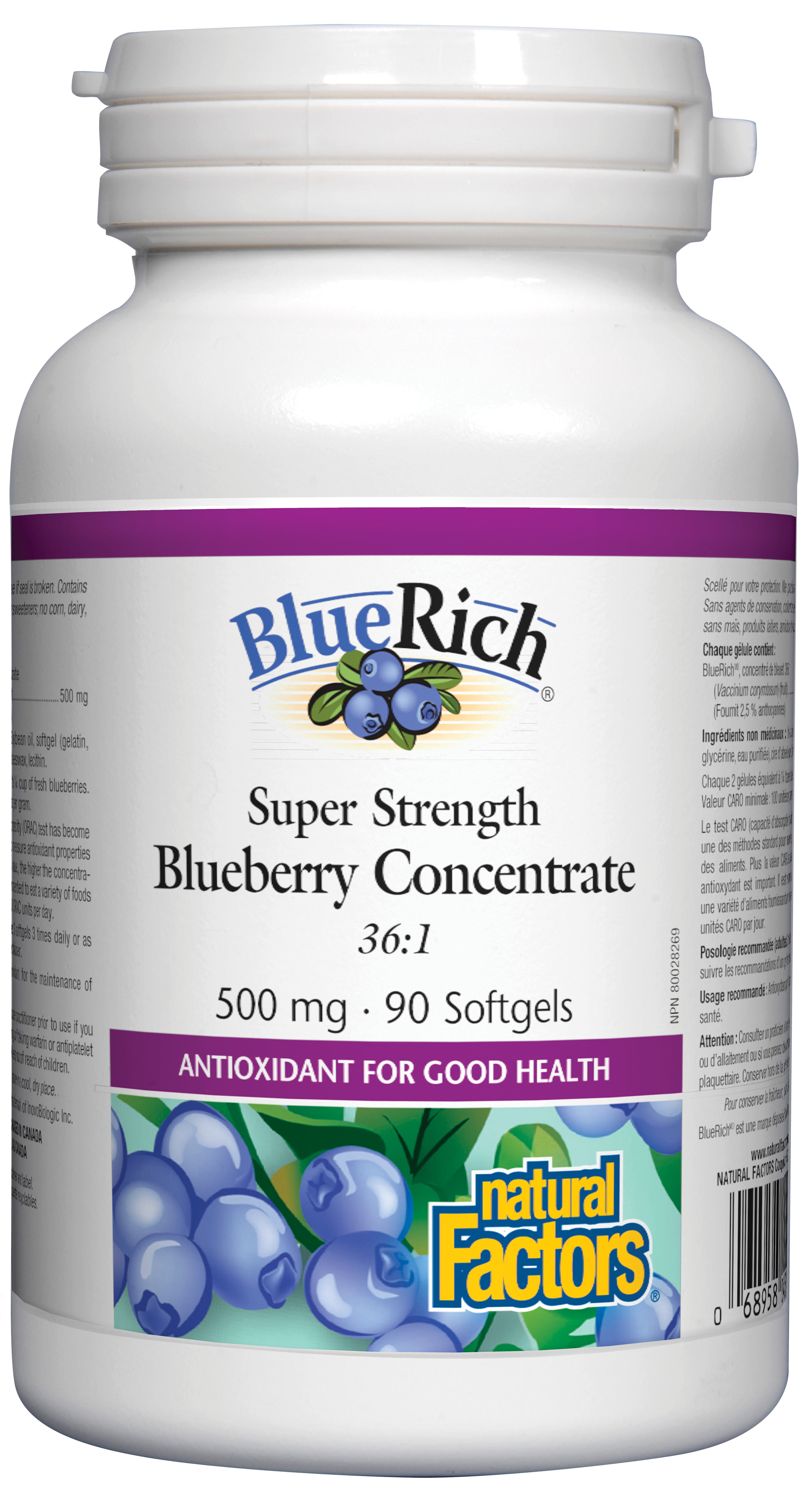 Natural Factors BlueRich Super Strength Blueberry Concentrate 36:1 500mg 90 Softgels
