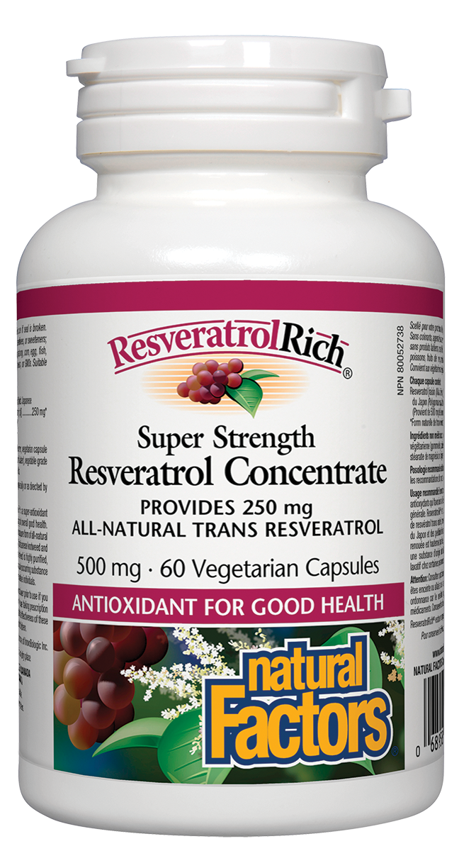 Natural Factors ResveratrolRich Super Strength Resveratrol Concentrate 500mg 60 Vegetarian Capsules