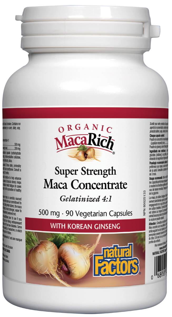 Natural Factors Organic MacaRich Super Strength Maca Concentrate 500mg 90 Vegetarian Capsules