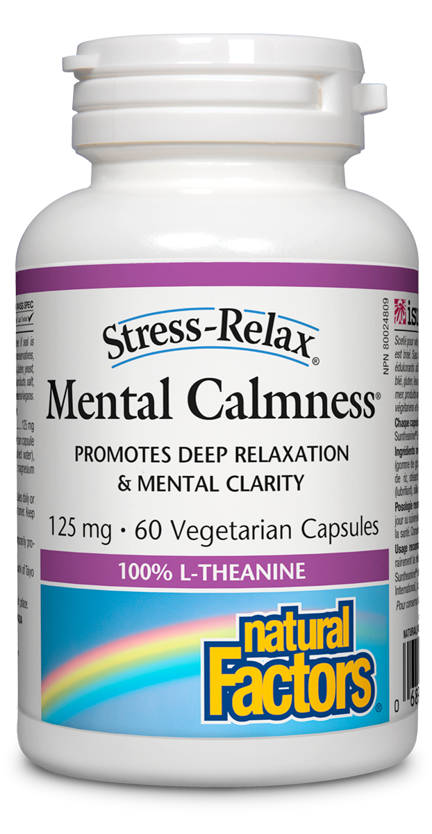 Natural Factors Mental Calmness L-Theanine 125mg 60 Vegetarian Capsules Stress-Relax