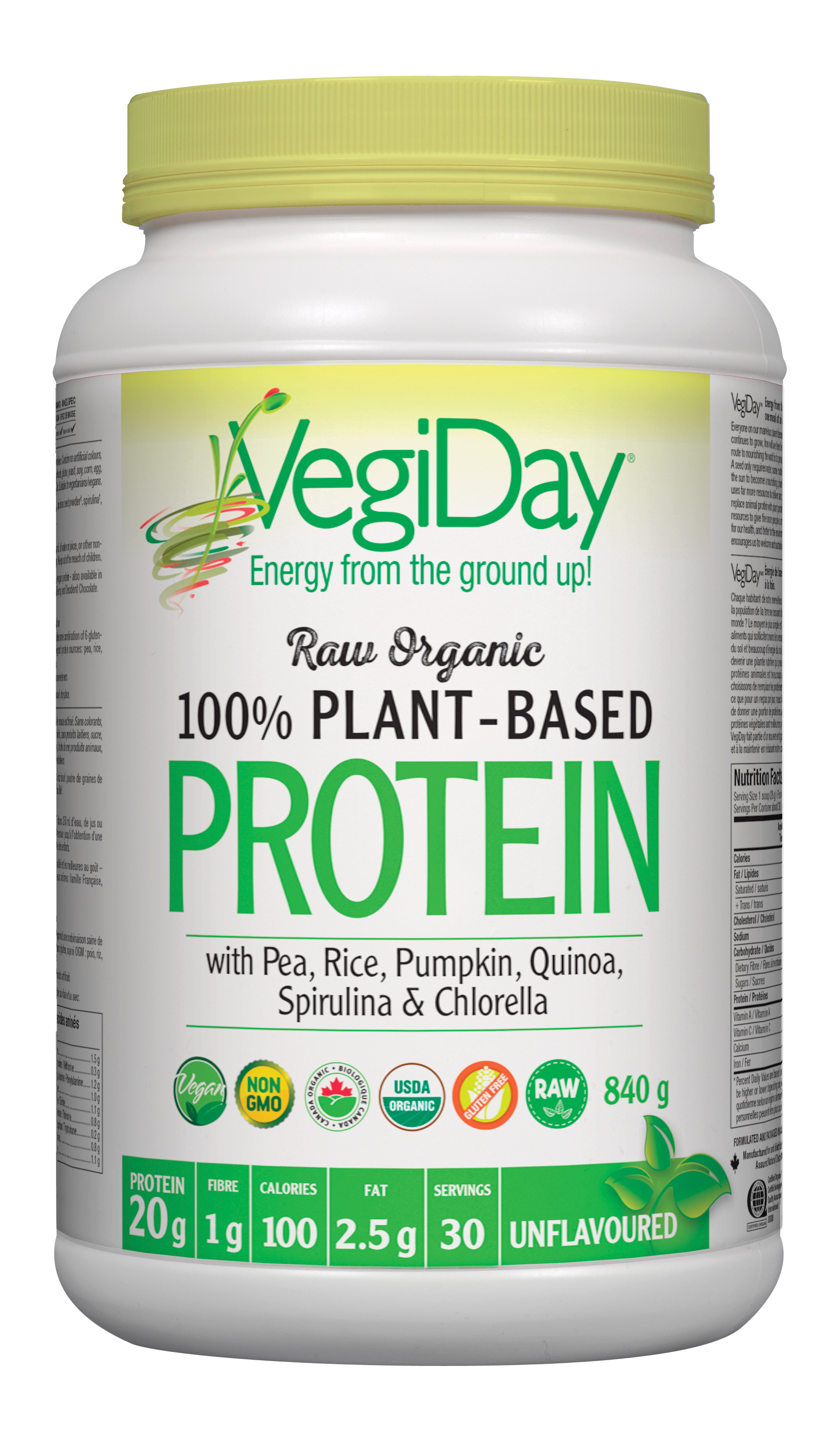 VegiDay Raw Organic Plant Protein Unflavoured 840g