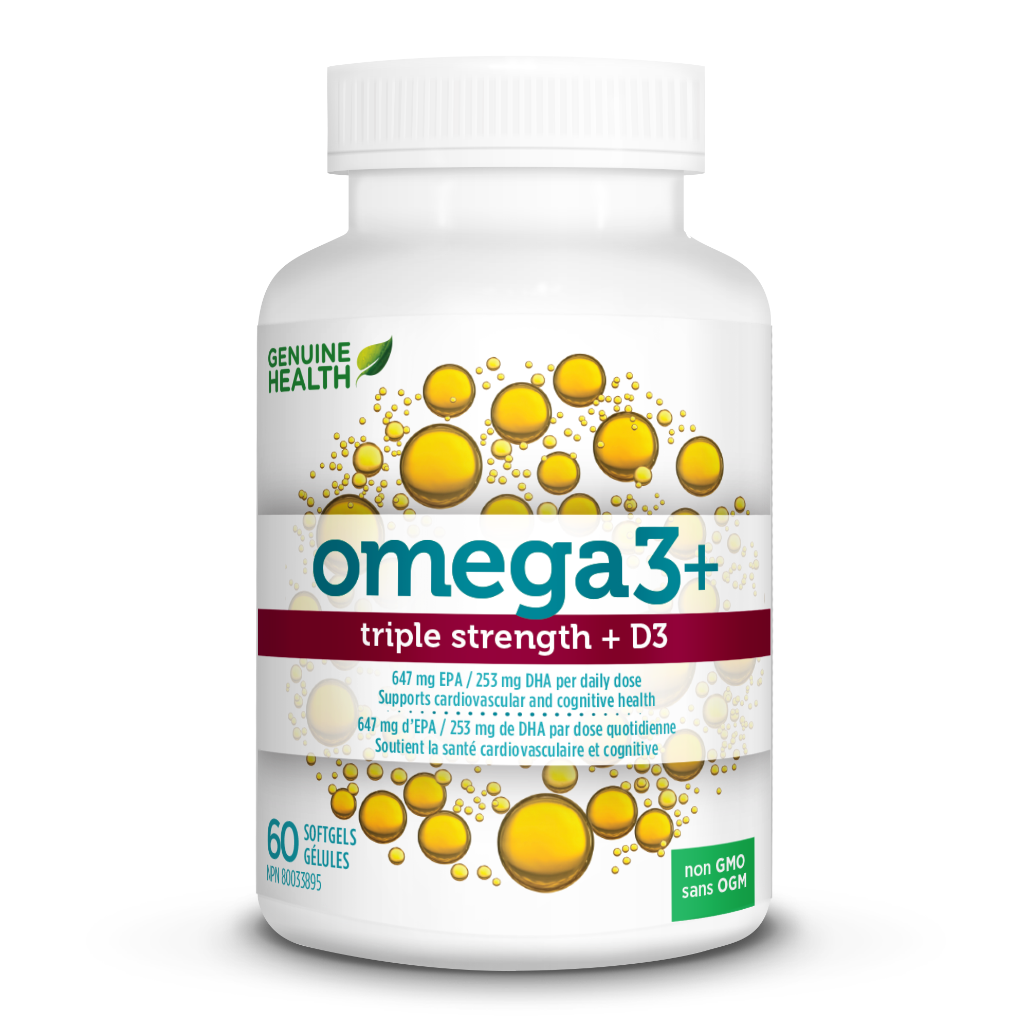 Genuine Health Omega3+ Triple Strength + D3 60 Softgels