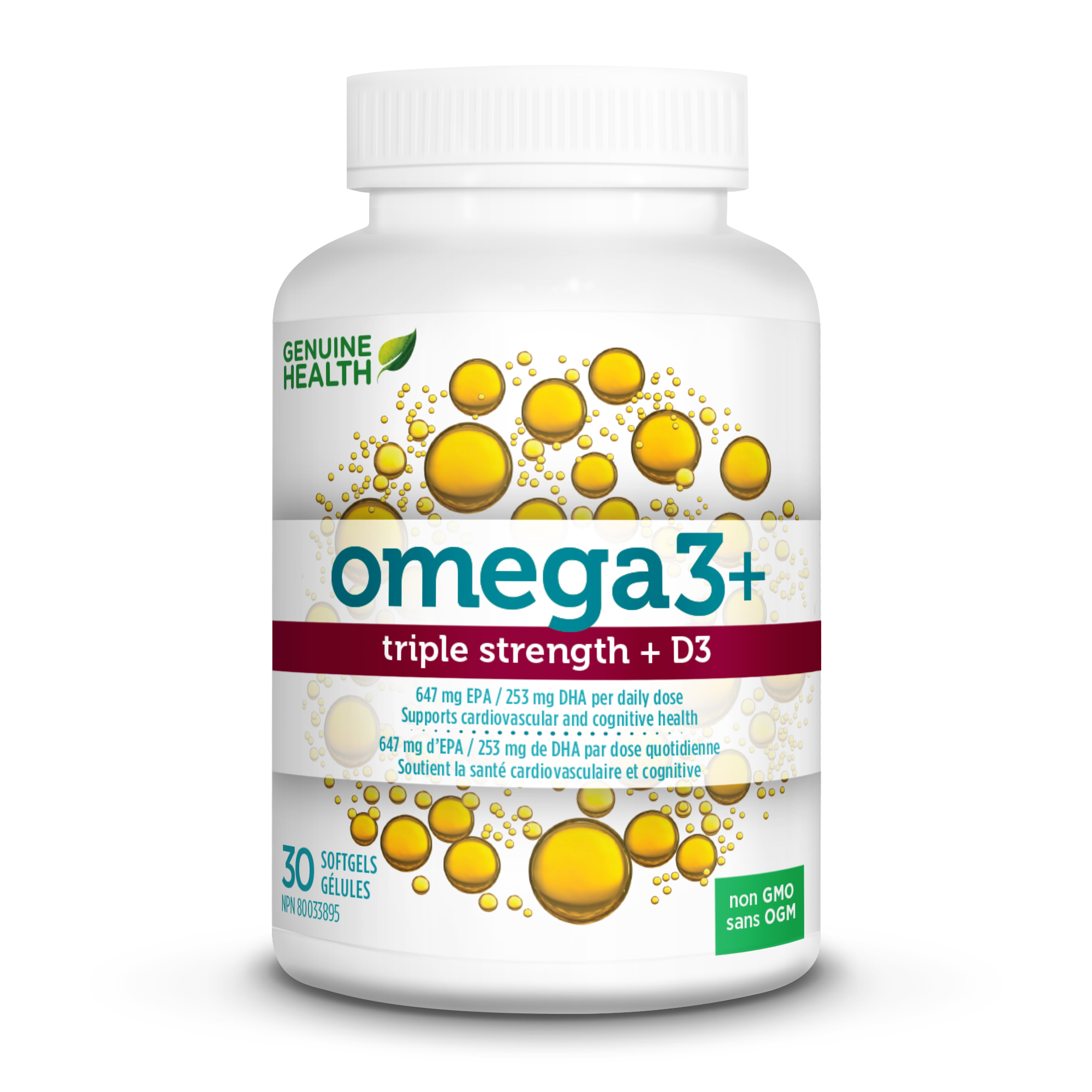 Genuine Health Omega3+ Triple Strength + D3 30 Softgels