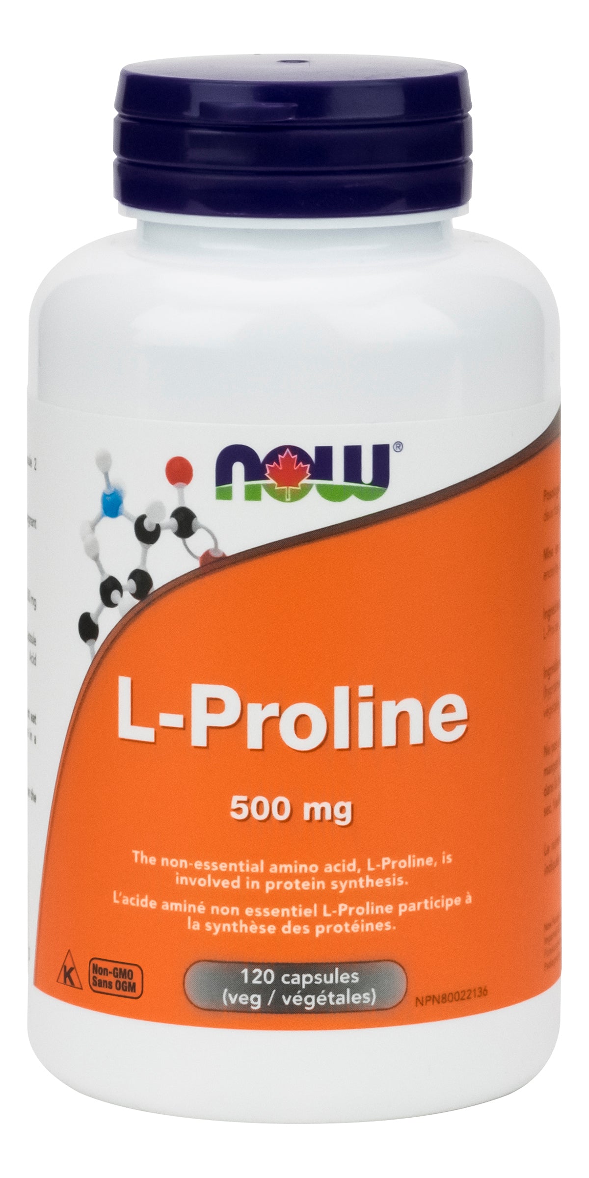 NOW L-Proline 500mg 120 Vegetarian Capsules