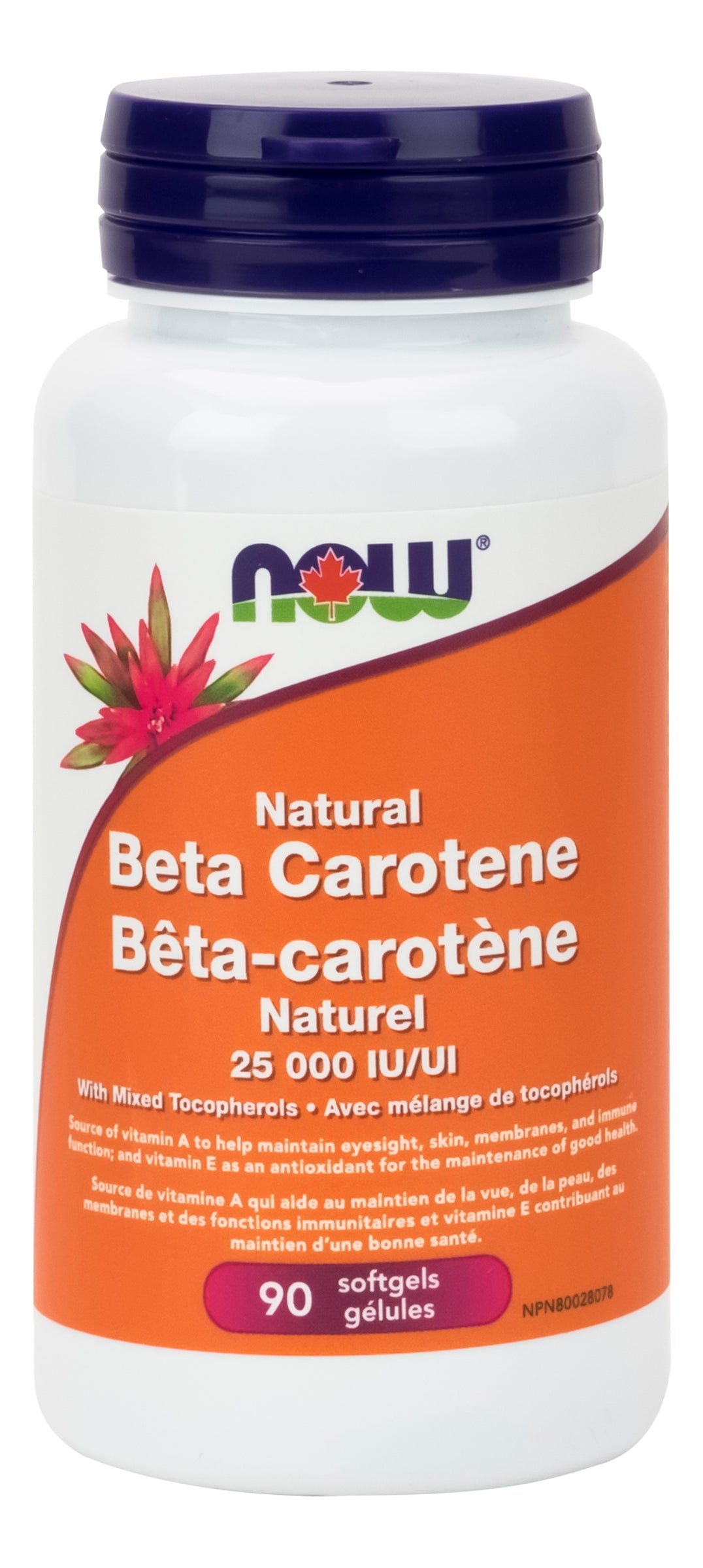 Now Natural Beta Carotene 25,000 iu 90 Softgels