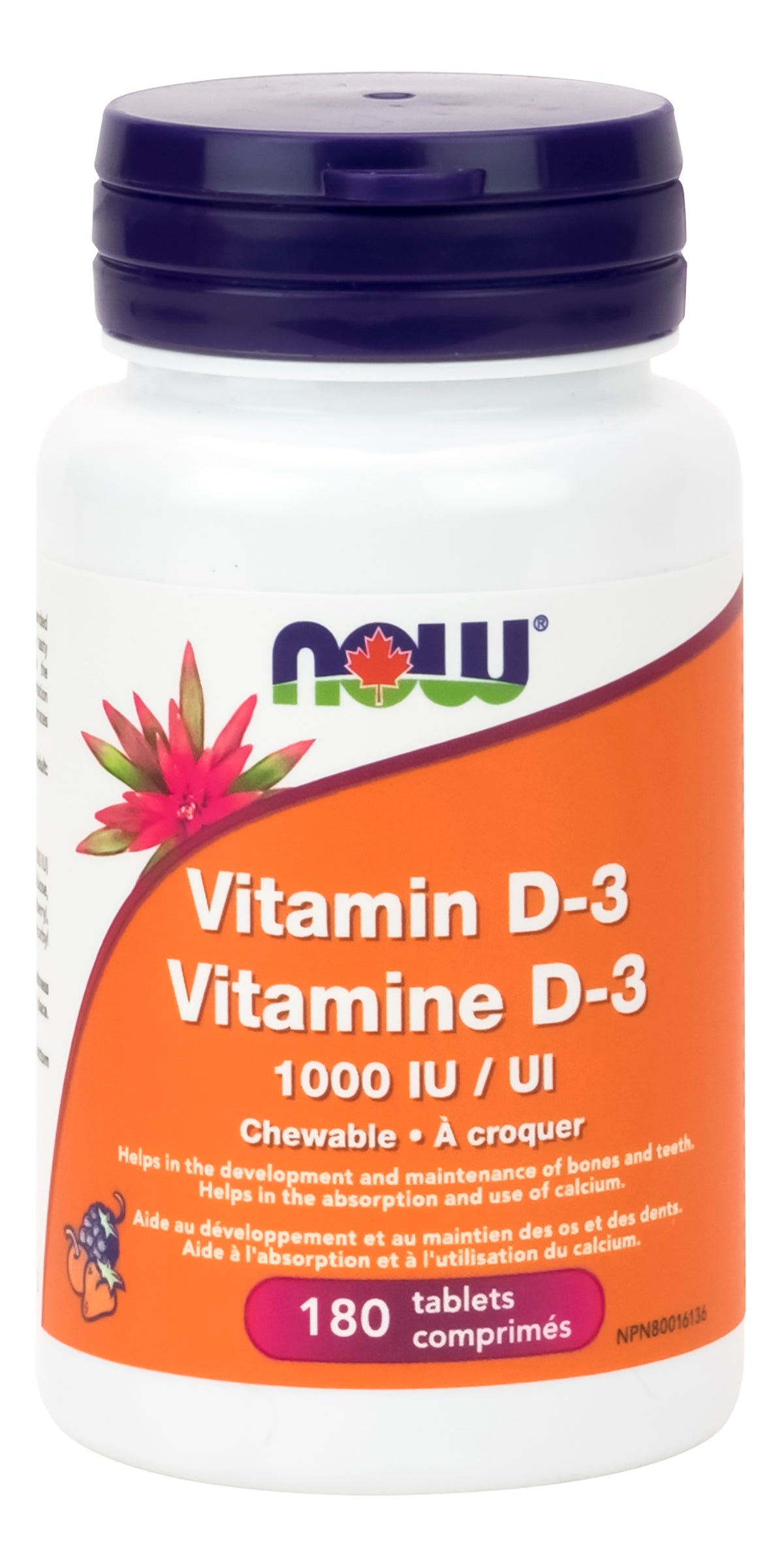 Now Vitamin D-3 1000 IU 180 Chewable Tablets