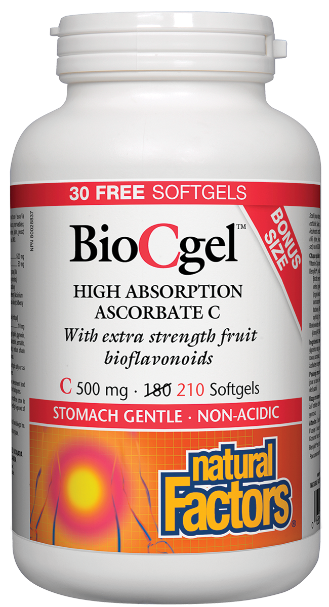 Natural Factors BioCgel 500mg Bonus 210 Softgels High Absorption Ascorbate C