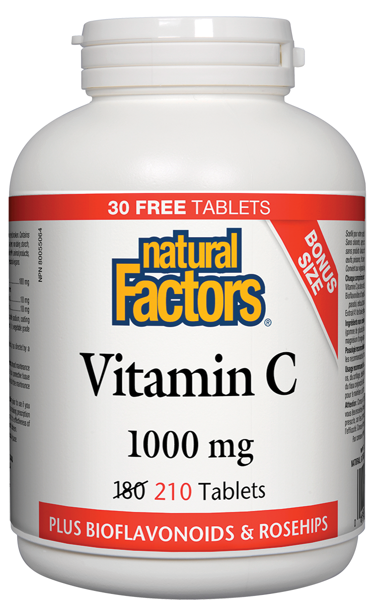 Natural Factors Vitamin C 1000mg Plus Bioflavonoids & Rosehips 210 Tablets Bonus Size