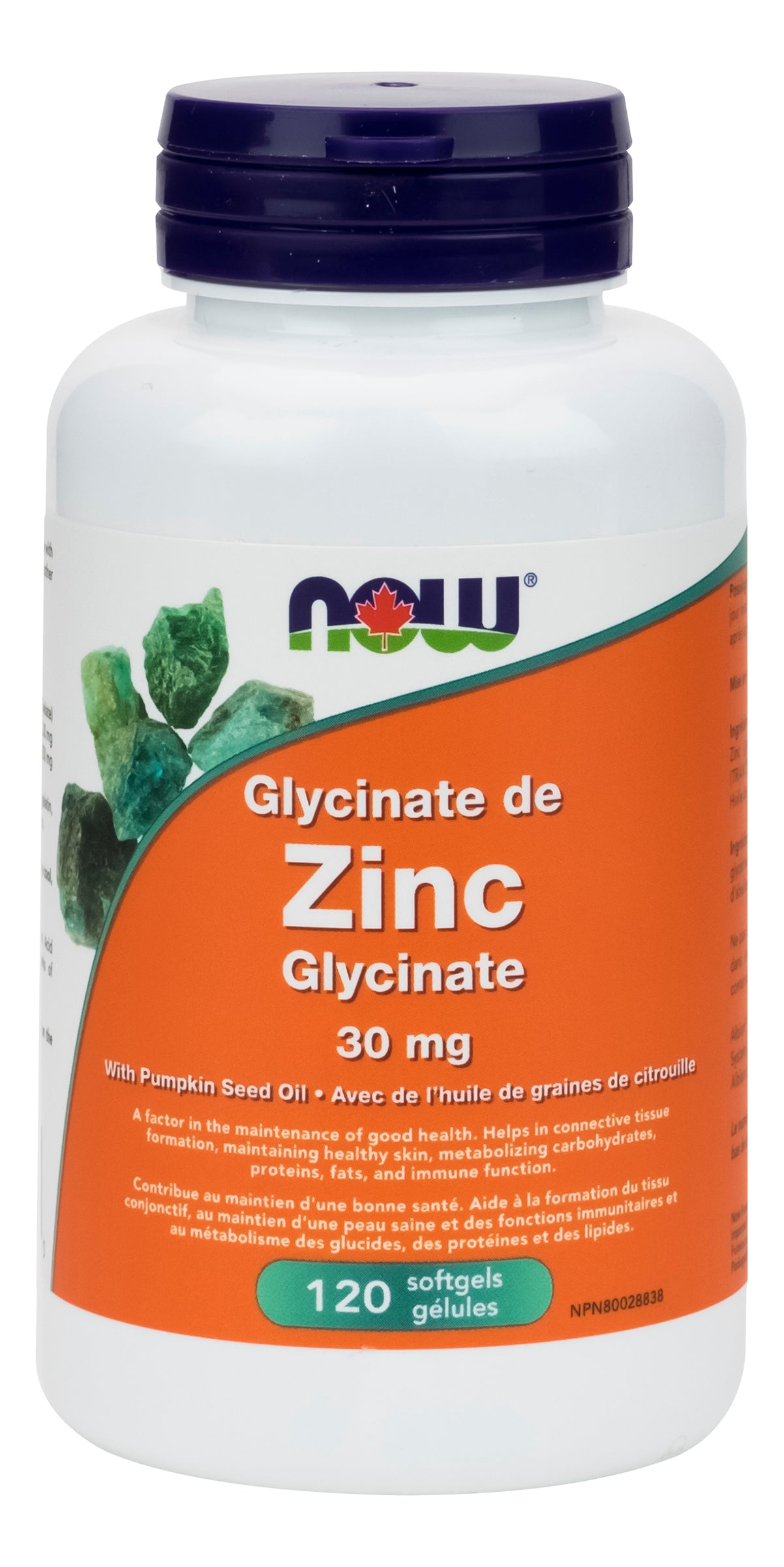 NOW Zinc Glycinate 30mg 120 Gelatin Softgels