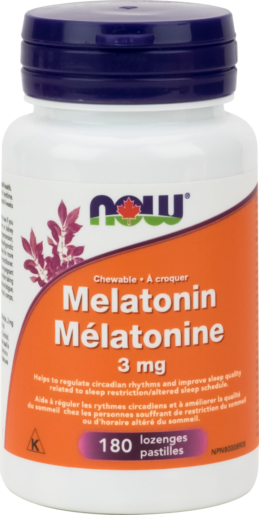 NOW Melatonin 3mg + B-6 Peppermint Chewable 180 Chewable Tablets