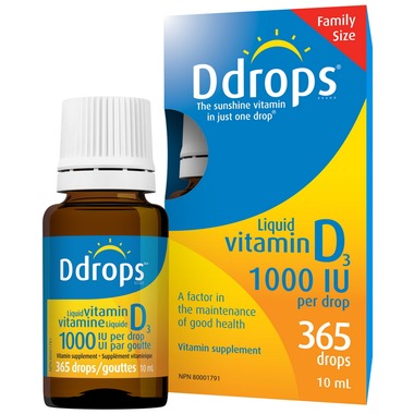 Ddrops Vitamin D 1000iu per drop - 365 Drops, 10ml