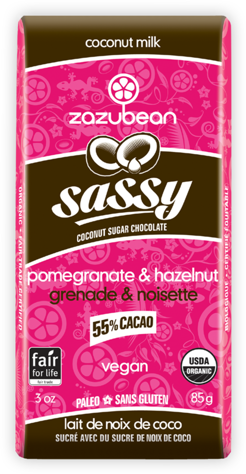 Zazubean Organic Sassy Pomegranate & Hazelnut Vegan Chocolate 85g