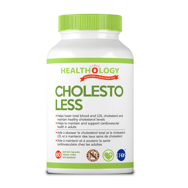 Healthology Cholesto-Less 60 Softgel Capsules  Buy Canada, Buy Local, Buy Independent.  CHOLESTO-LESS helps maintain and support cardiovascular health by lowering total blood and LDL (bad) cholesterol and maintaining healthy cholesterol levels.