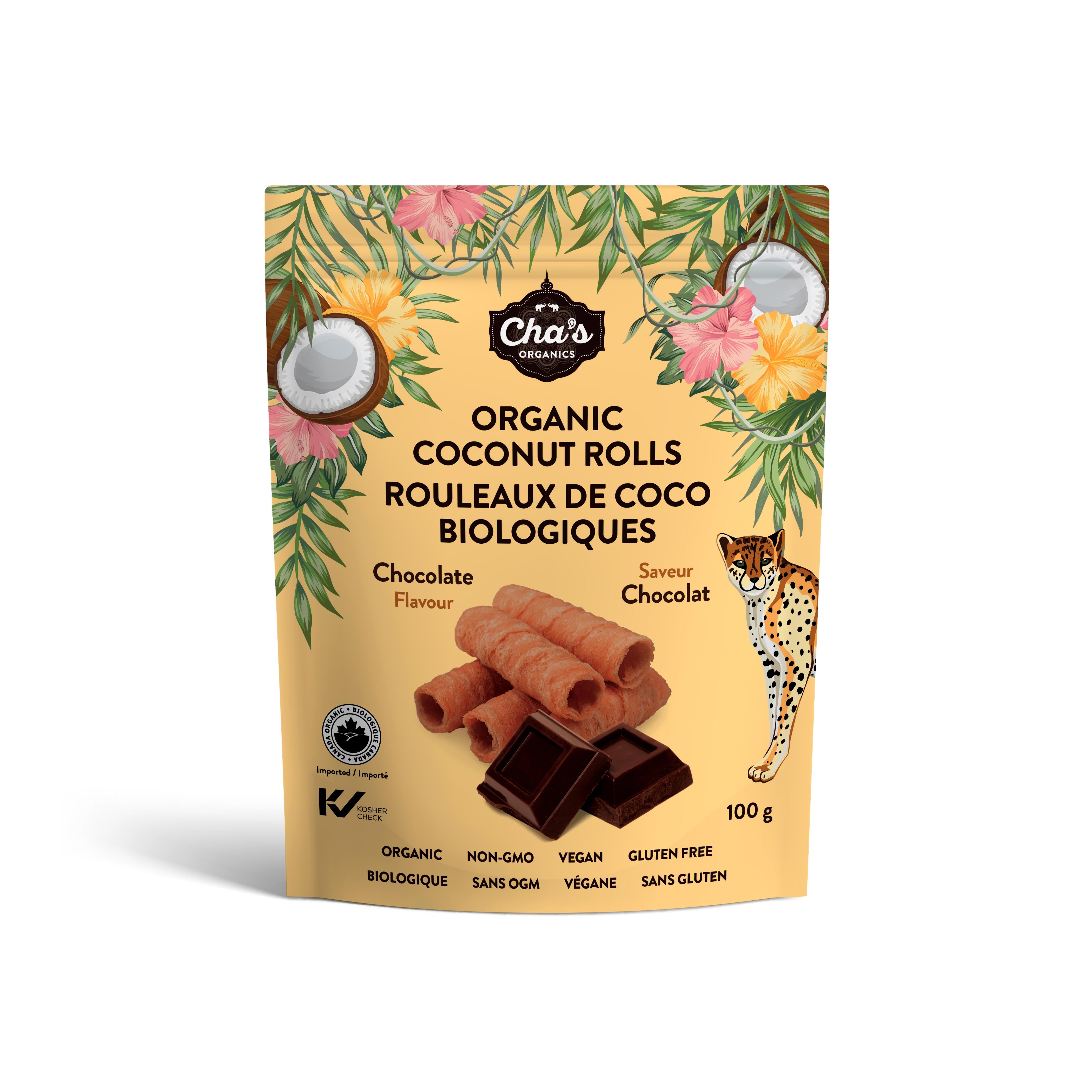 Cha's Organic Coconut Rolls Chocolate 100g