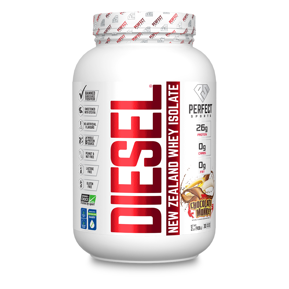 Perfect Sports Diesel Whey Protein Isolate Chocolate Monkey (Formerly Banana Split) 2lb, 908g