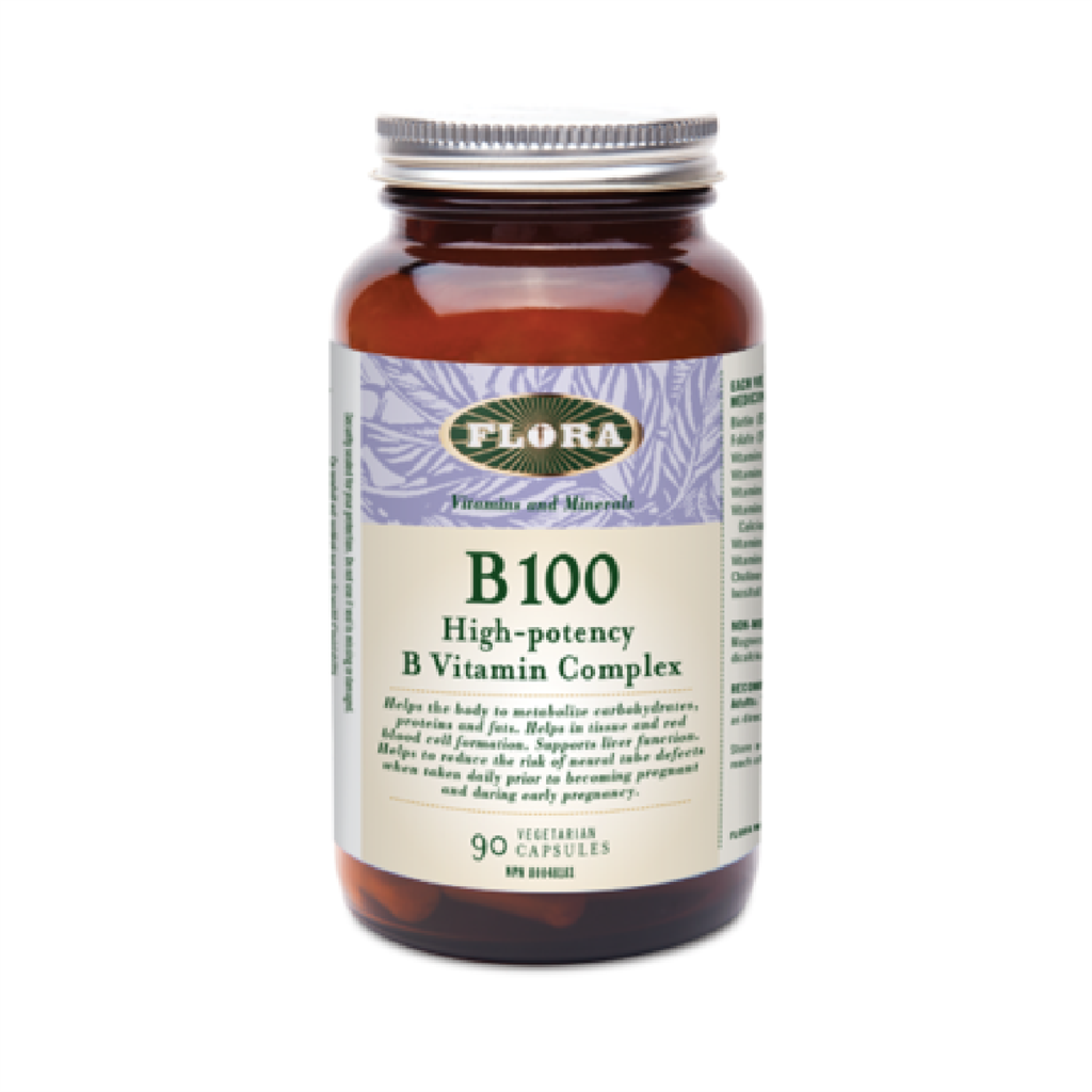Flora B 100 High Potency B Vitamin Complex 90 Vegetarian Capsules