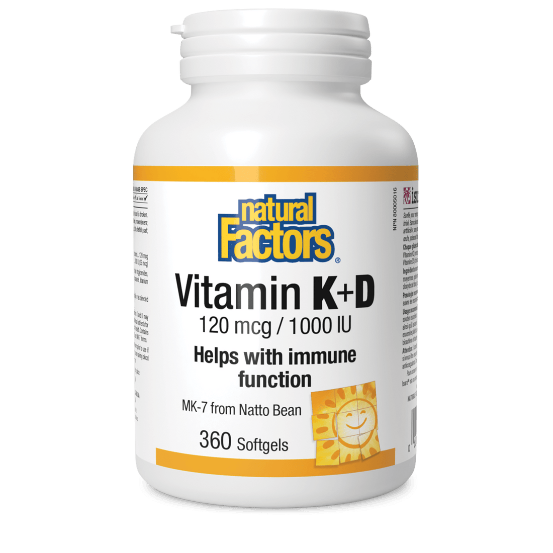 Natural Factors Vitamin K & D 120mcg & 1000 IU 360 Softgels