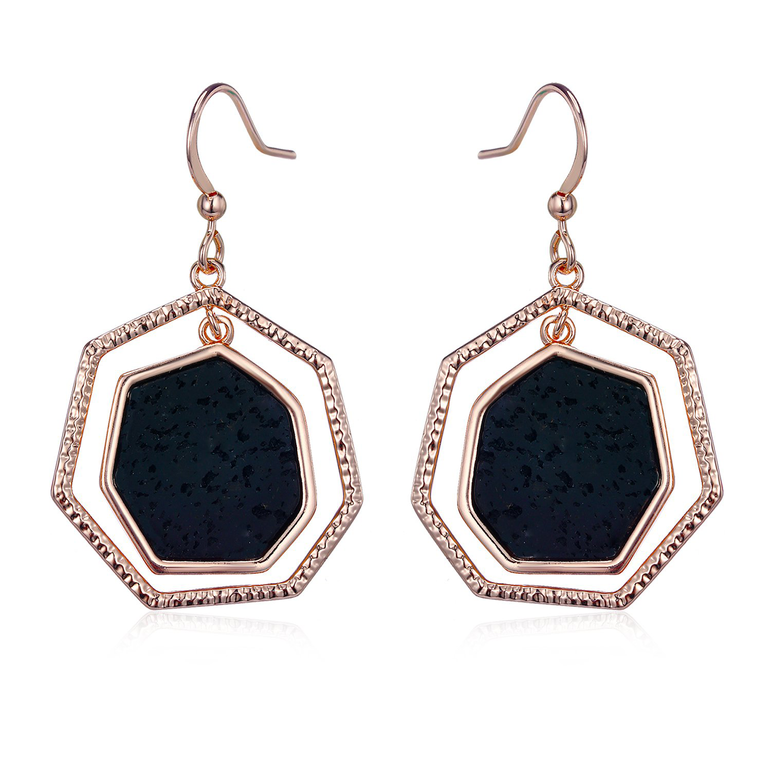 Oriwest "Mono" Rose Gold Hexagon Lava Stone Earrings