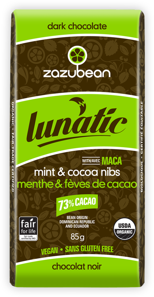Zazubean Organic Lunatic Mint & Cocoa Nibs Chocolate 85g