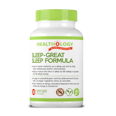 Healthology Sleep- Great Sleep Formula 30 Vegetarian Capsules  Buy Canada, Buy Local, Buy Independent.  Description   Do you wake up feeling well-rested every day? You should! However, 43% of men and 55% of women report trouble with falling asleep or staying asleep1. We know how great it feels to fall asleep easily, get a deep and restful sleep, and wake up feeling refreshed. What you may not realize is how important sleep is for our overall wellbeing.