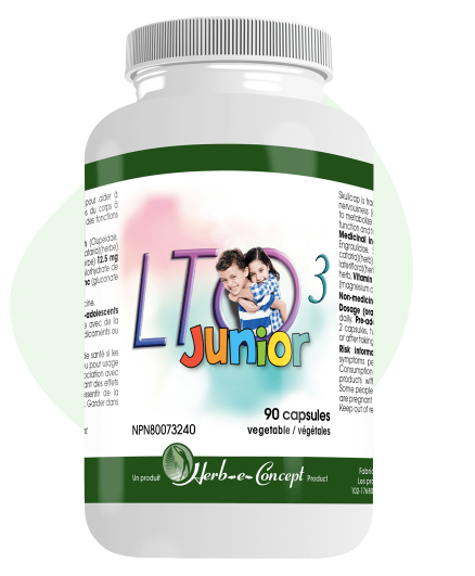 Used in case of anxiety, stress, panic and attention deficit (ADHD), LTO3 Junior has been specially developed for children age three and over. This natural supplement helps relieve nervousness and promotes temporary relaxation. It also promotes maintenance of the immune function and the body’s ability to metabolize nutrients. It also helps muscle function and tissue formation.