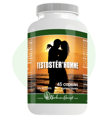 Testoster’Homme was specially developed to meet the health needs of men. Through its stress-relieving, vasodilating, euphoristic and energizing properties, this natural supplement helps awaken the libido. It also increases physical and mental endurance and promotes optimal blood circulation.