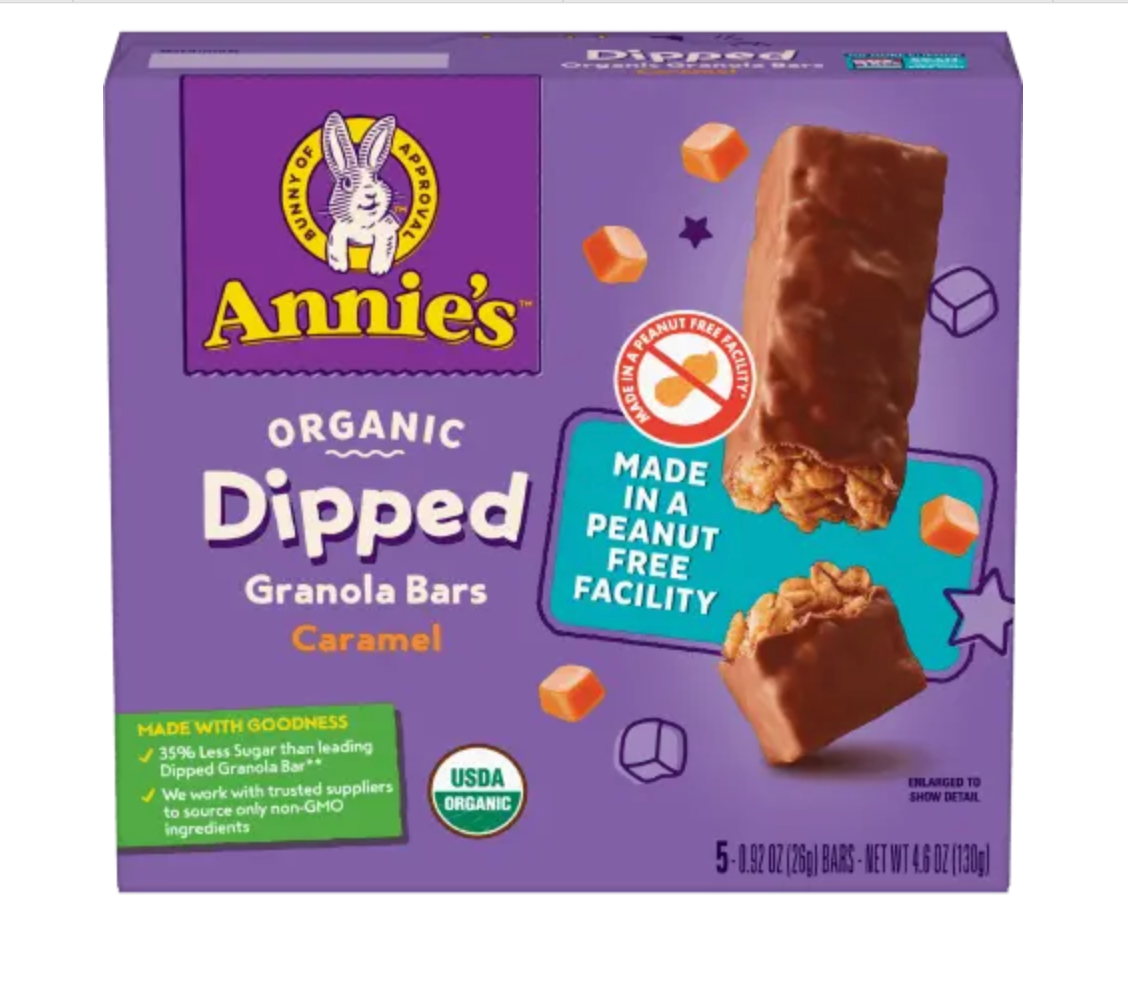 Annie's Organic Dipped Caramel Granola Bars 5x 26g Bars