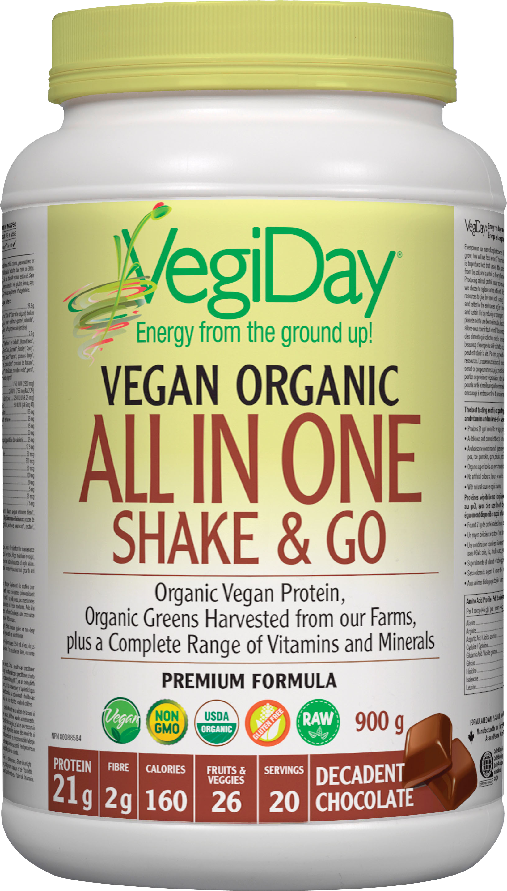 VegiDay Vegan Organic All In One Shake & Go Decadent Chocolate 900g