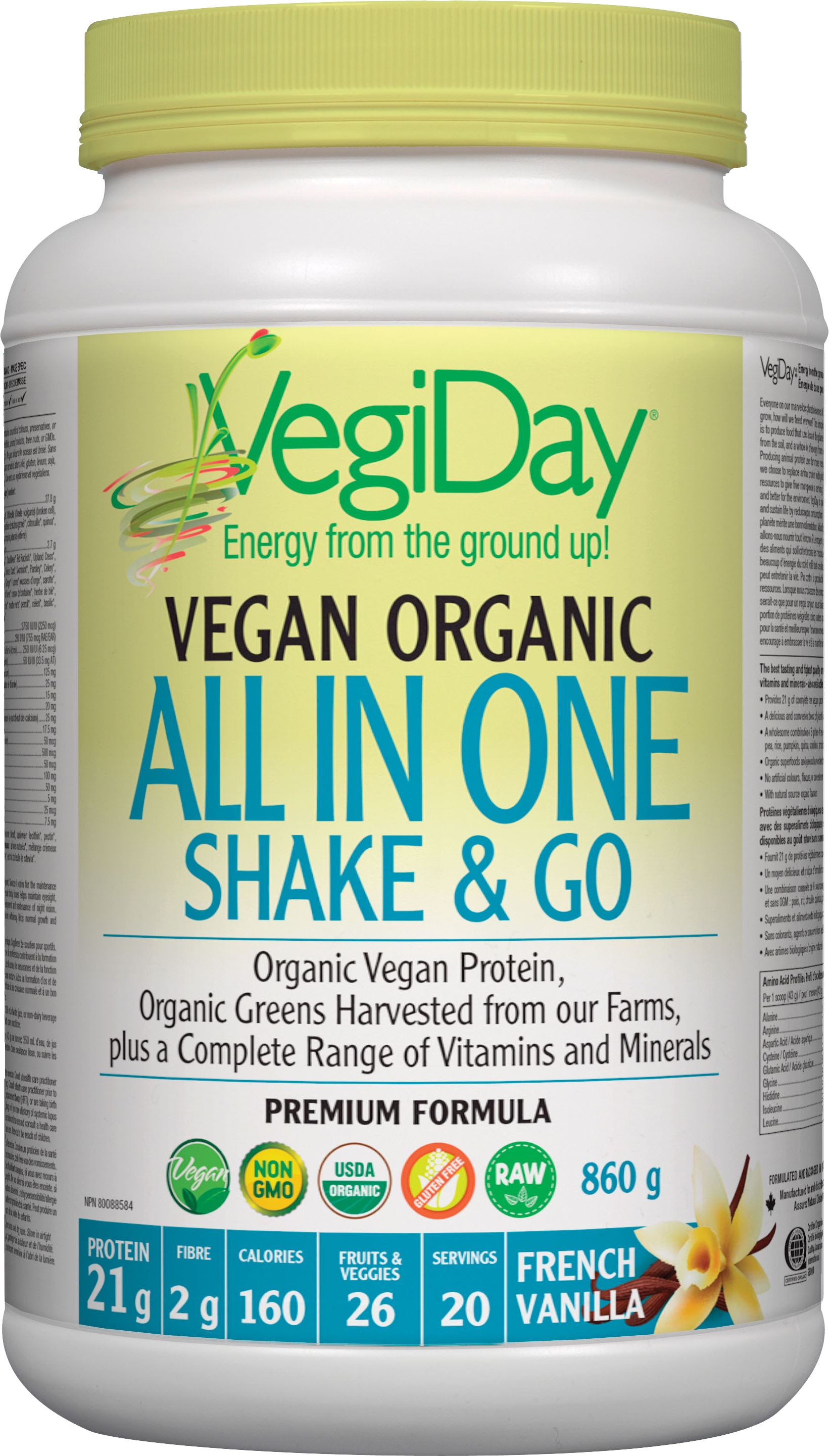 VegiDay Vegan Organic All In One Shake & Go Vanilla 860g