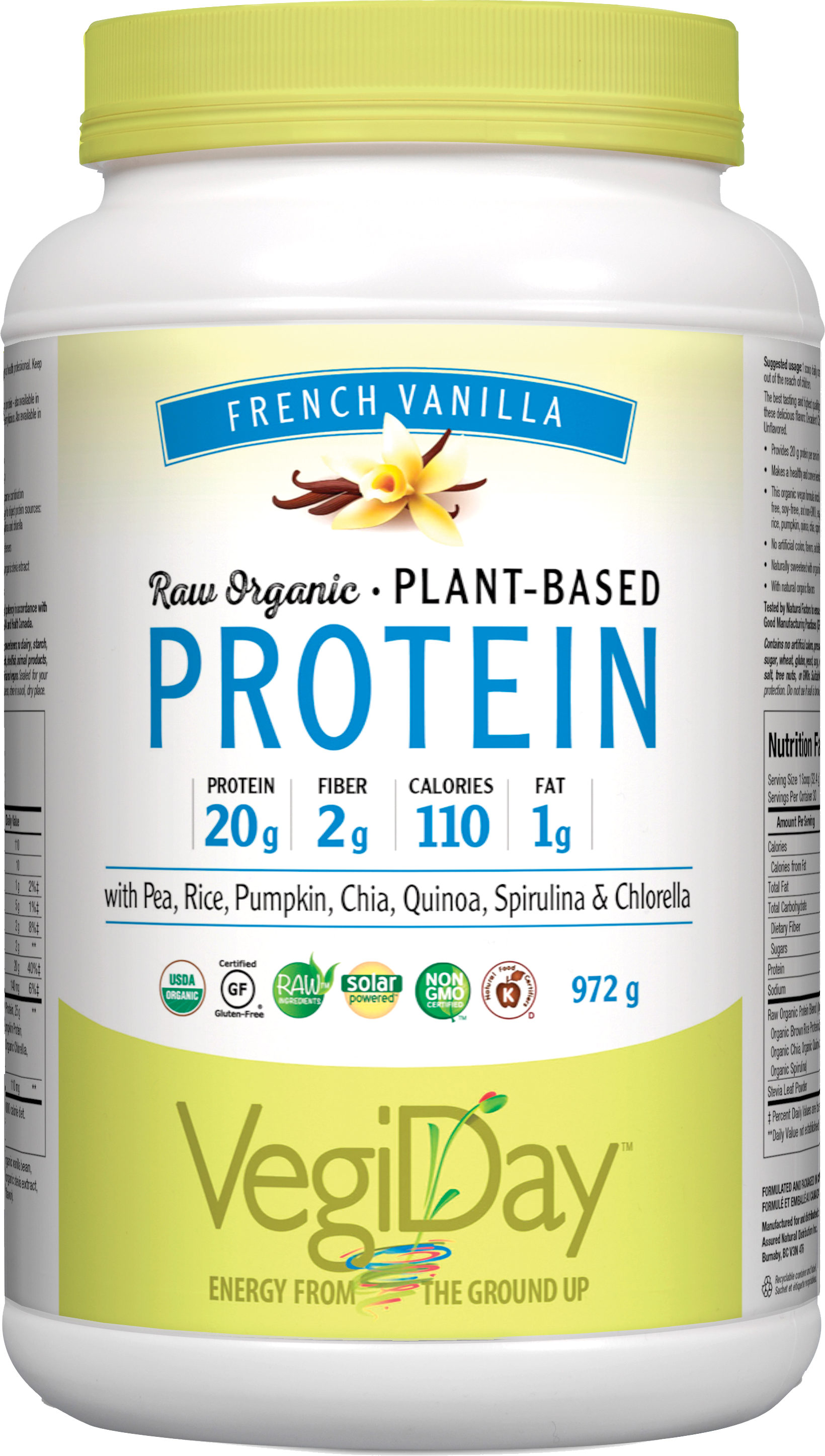 VegiDay Raw Organic Plant Protein French Vanilla 1110g