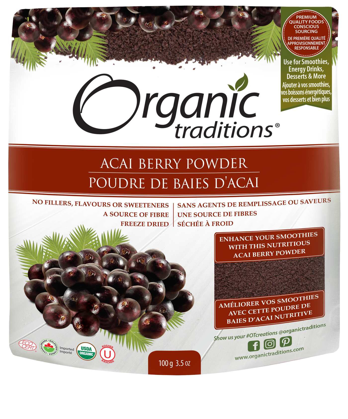 Organic Traditions Acai Berry Powder, Freeze Dried 100g