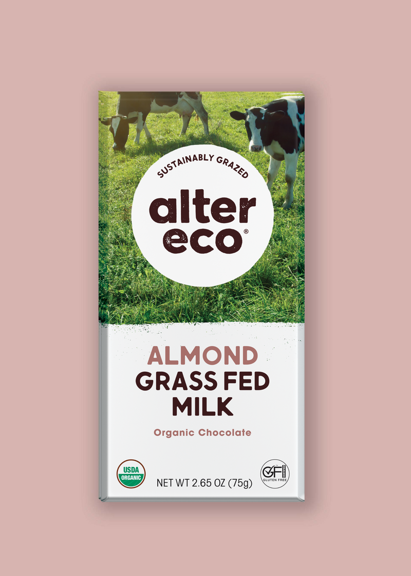 Alter Eco Grass-Fed Milk Chocolate Bar Almond 75g