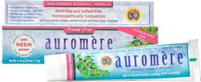 Auromere Ayurvedic Herbal Toothpaste (Cardamom & Fennel) Foam-Free 117g
