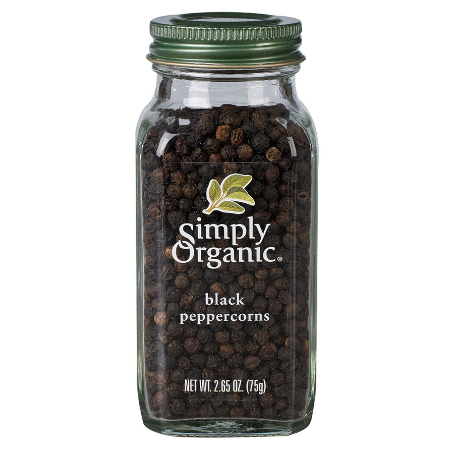 Simply Organic Peppercorns Black 75g Glass Bottle