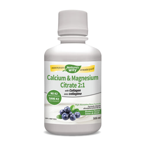 Nature's Way Calcium & Magnesium Citrate 2:1  NO K2 Blueberry 500ml