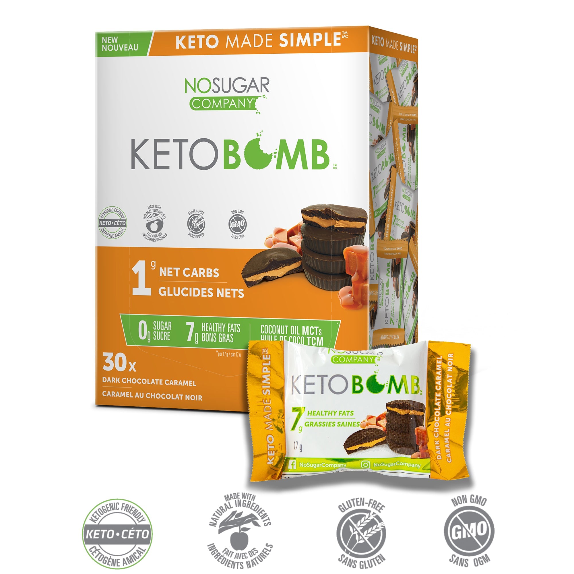 No Sugar Keto Bomb Dark Chocolate Caramel 17g